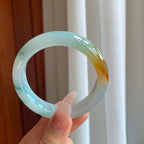 糯冰飘花带黄翡翡翠平安镯（52mm）（yc274580）