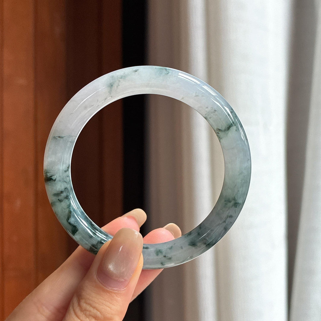 细糯种飘花圆条手镯 52圈 天然缅甸A货翡翠（yc454463）