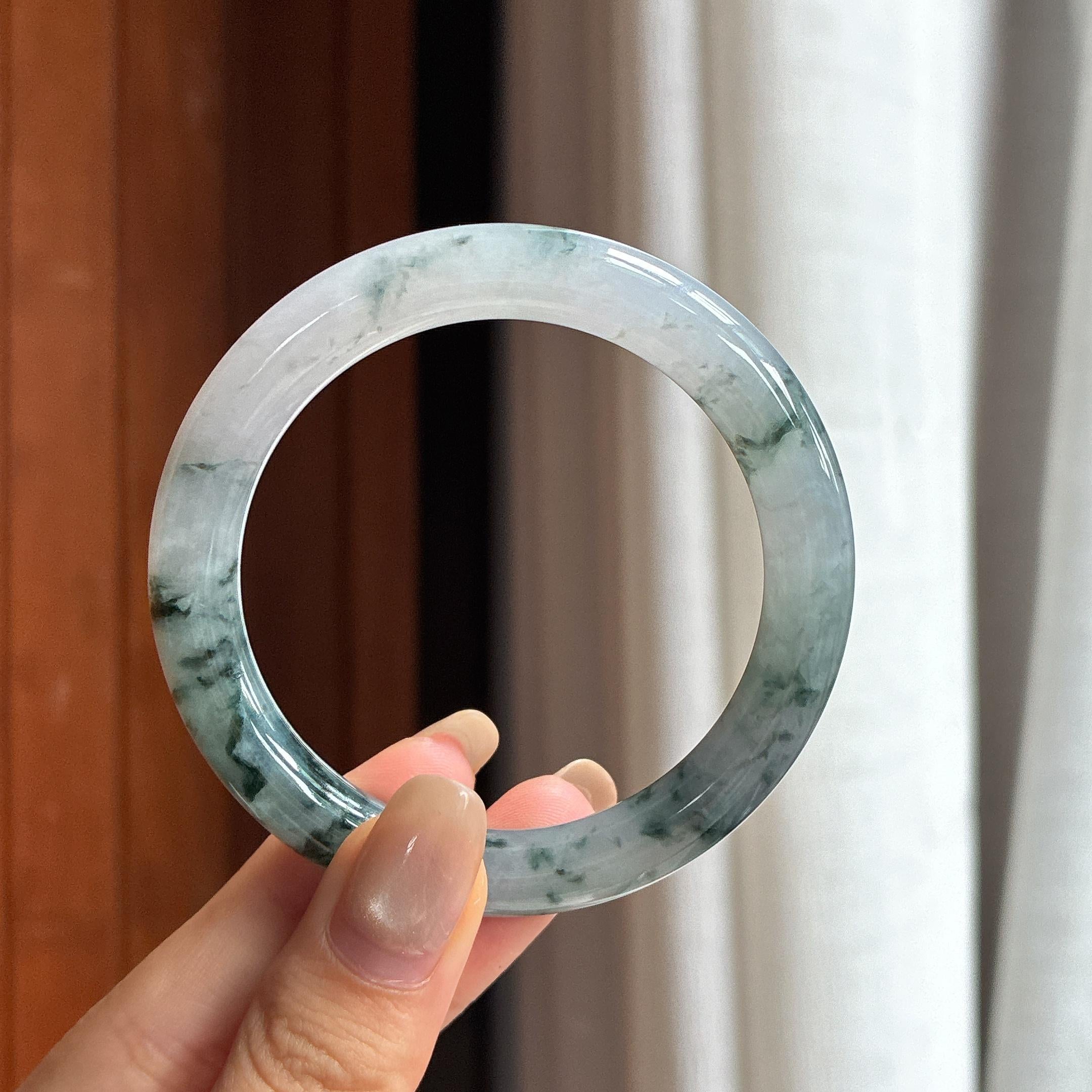 细糯种飘花圆条手镯 52圈 天然缅甸A货翡翠（yc454463）