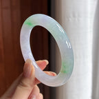 糯冰带色圆条手镯 56圈 天然缅甸A货翡翠（yc458120）