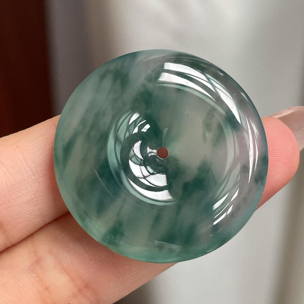 冰种飘花平安扣挂件 天然缅甸A货翡翠（yc705402）