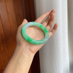 糯冰带色圆条翡翠手镯（56mm）（yc225099）
