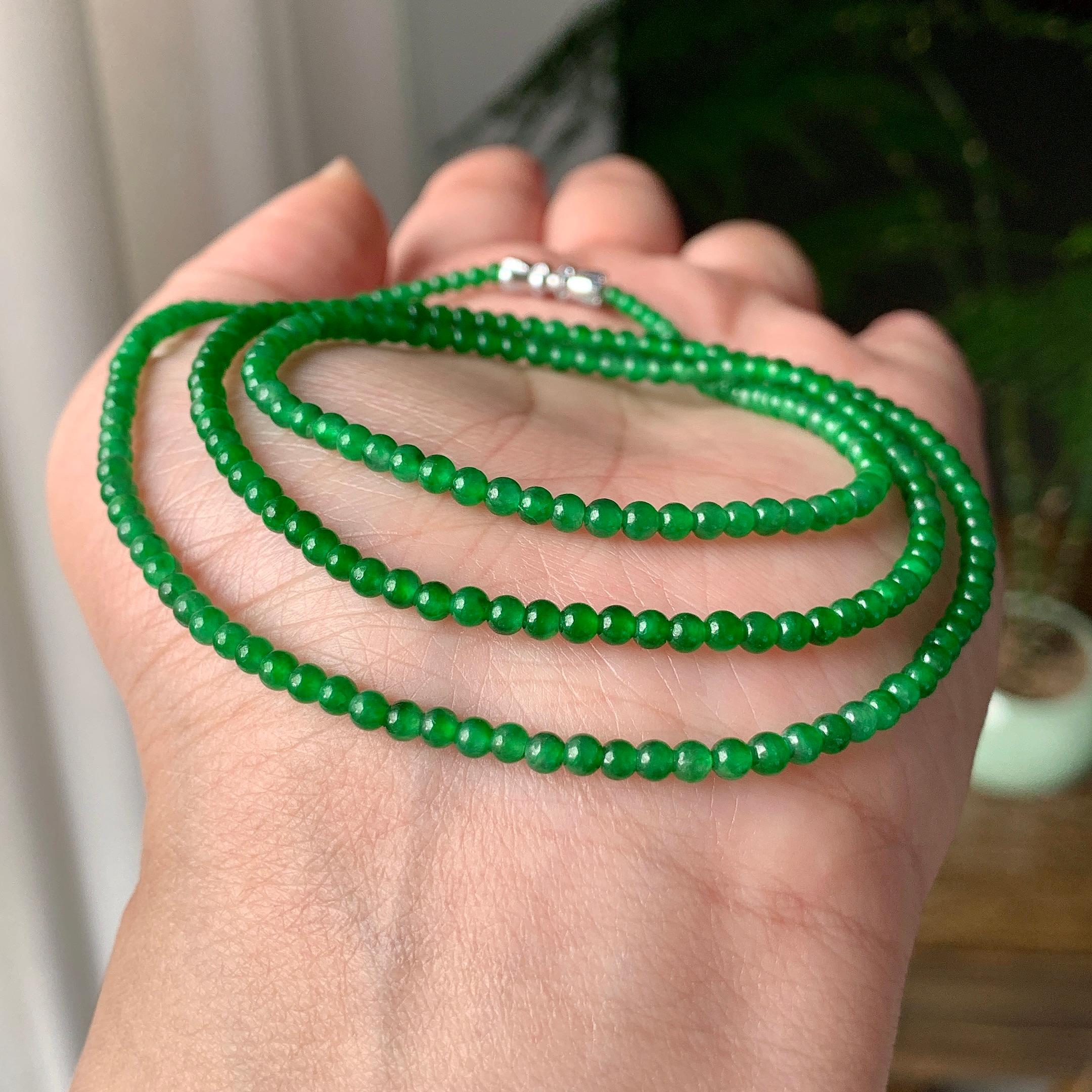 糯冰种满绿小米珠链（237颗） 天然缅甸A货翡翠（yc355300）