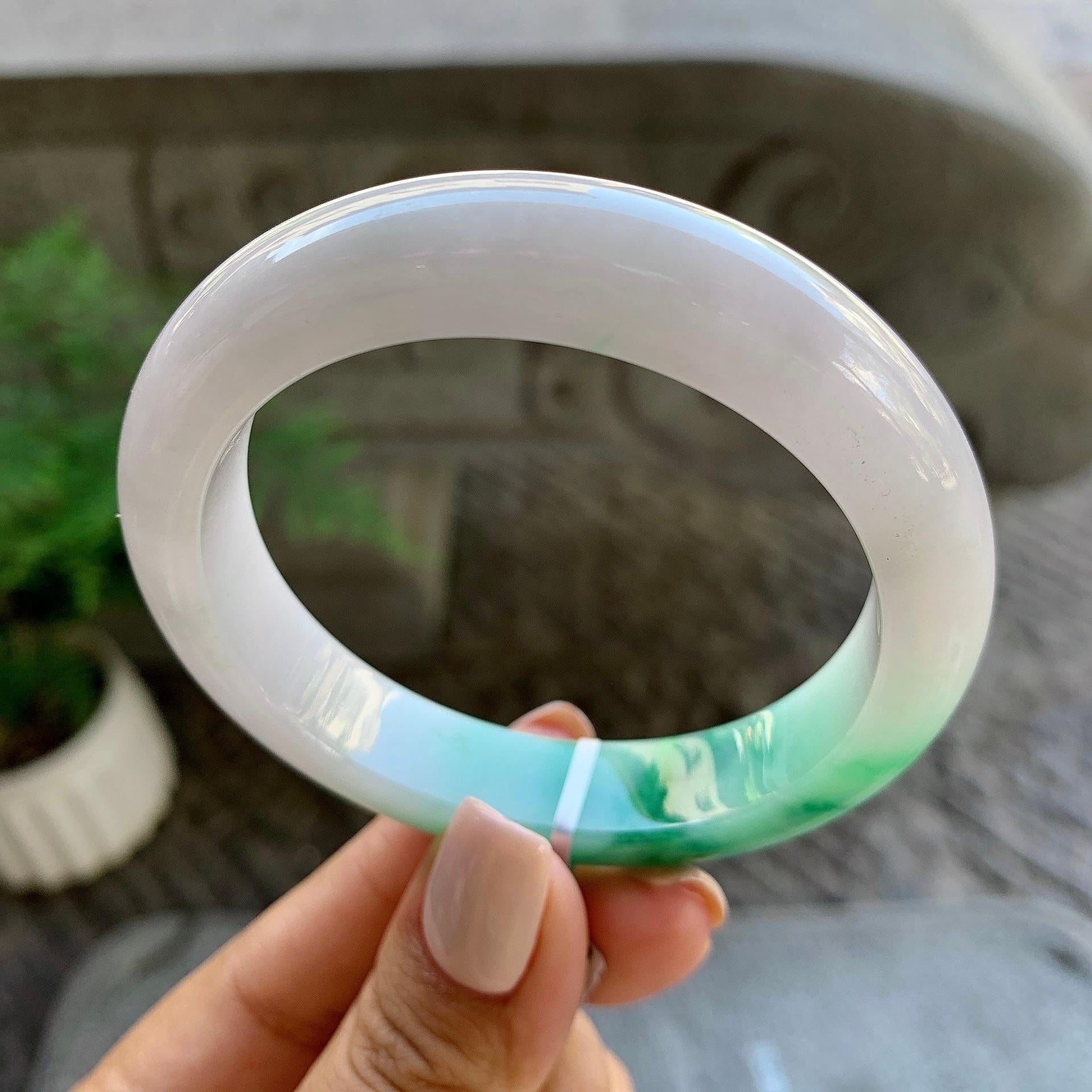 细糯种飘绿平安镯（55.6mm）（yc213156）