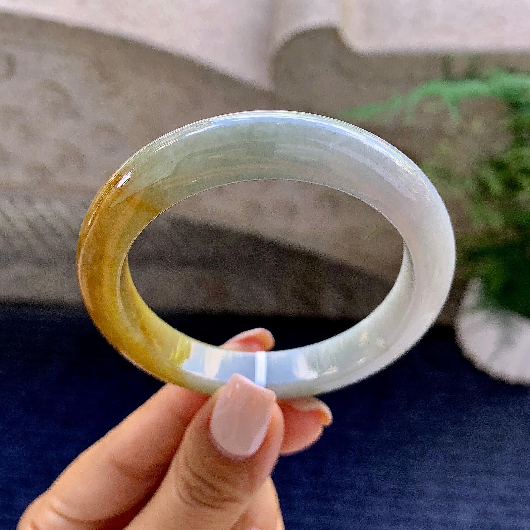 糯种黄翡平安镯（53.7mm）（yc223952）