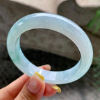 糯冰种飘花正圈平安镯55.9圈           天然缅甸A货翡翠（yc392727）
