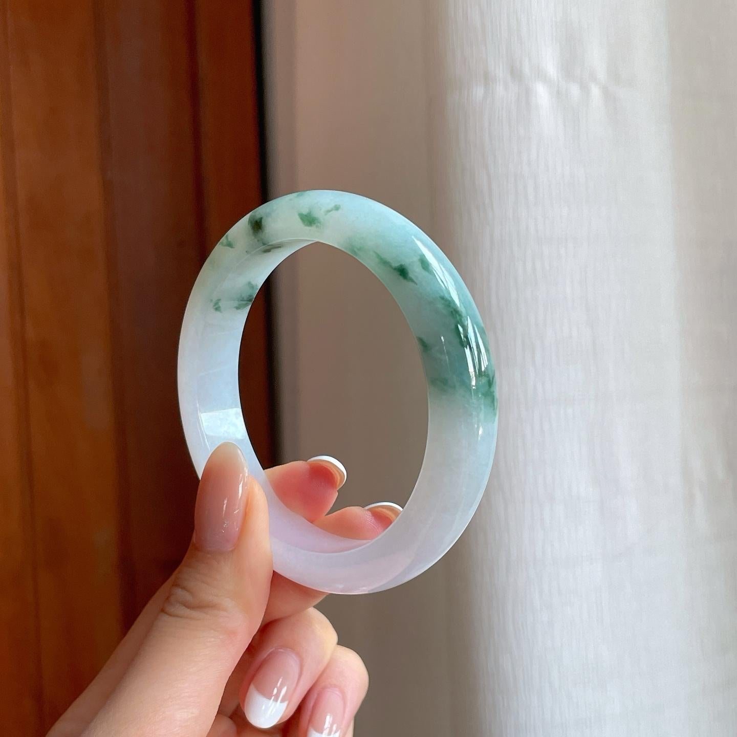 糯冰飘花翡翠平安镯（55mm)（yc374641）