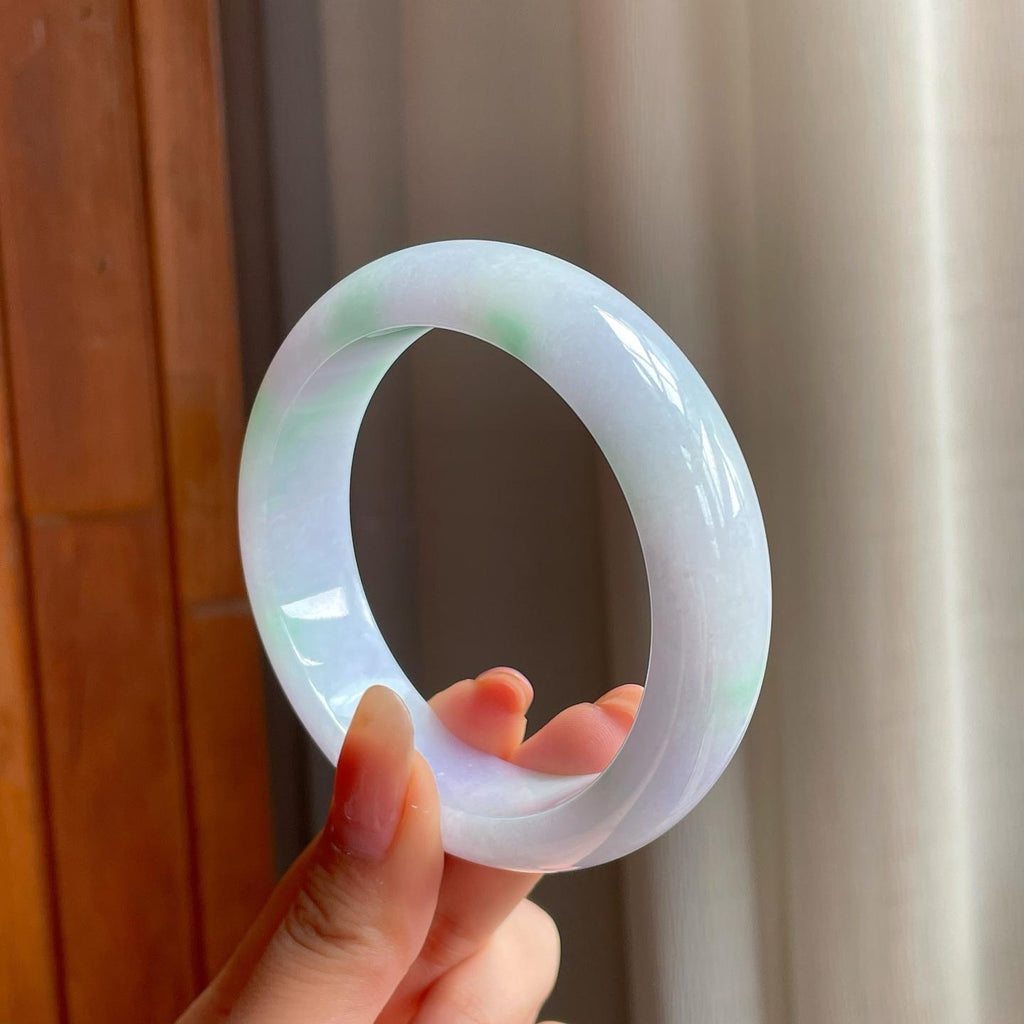 糯冰宽版春彩翡翠平安镯（60.8mm)（yc358366）