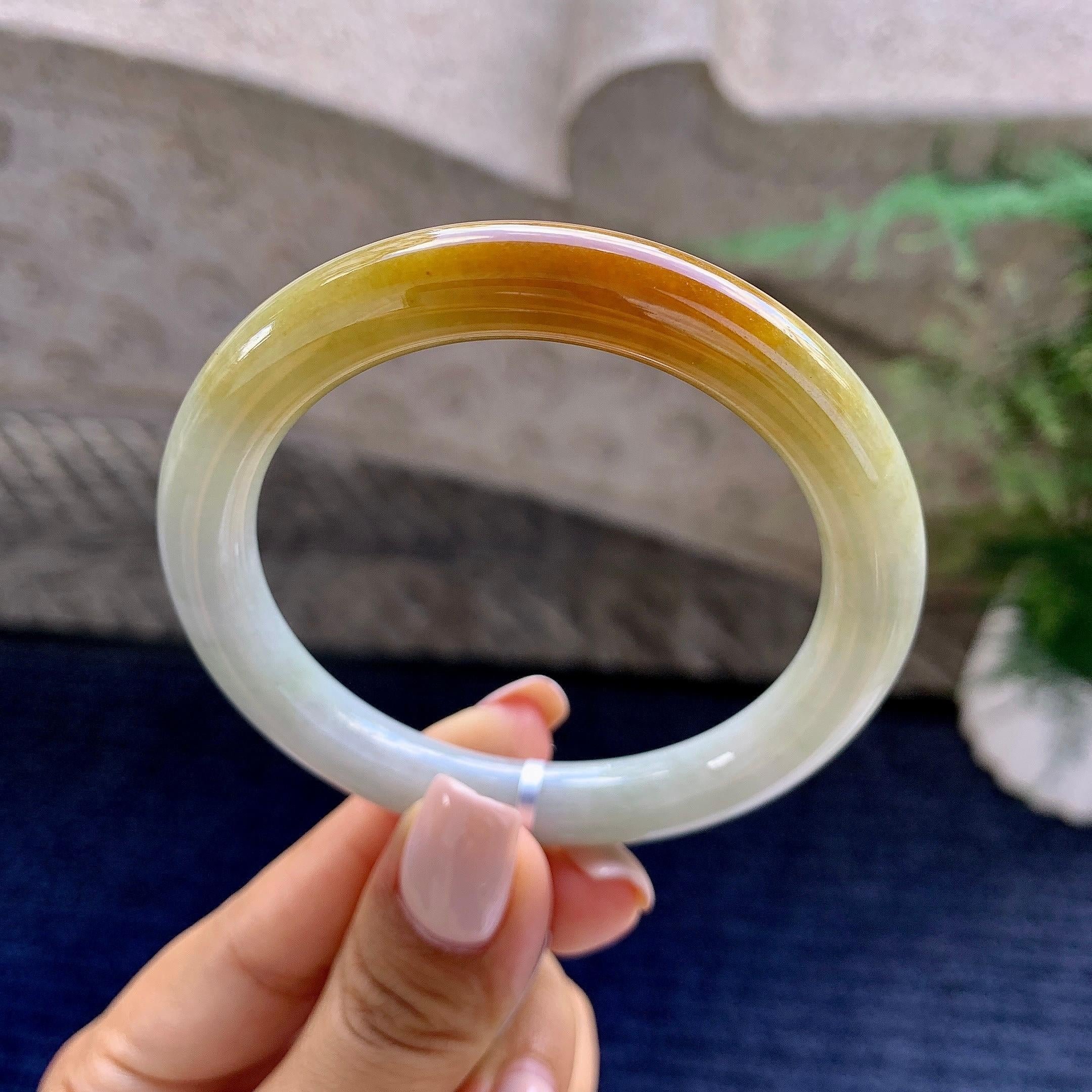 糯种黄翡圆条手镯（53.8mm）（yc223953）
