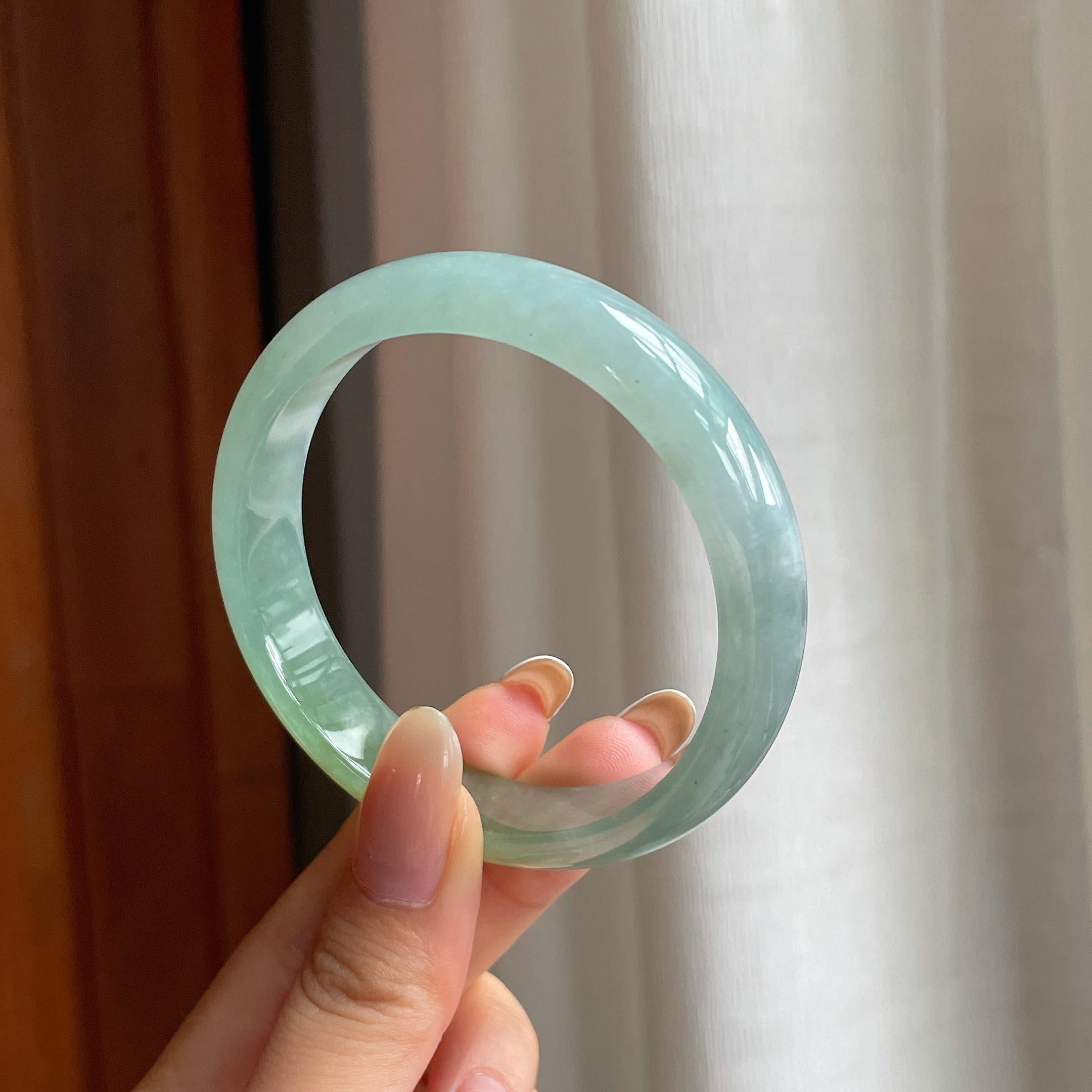 糯冰蓝晴飘黄翡翠平安镯（56.3mm)（yc417009）