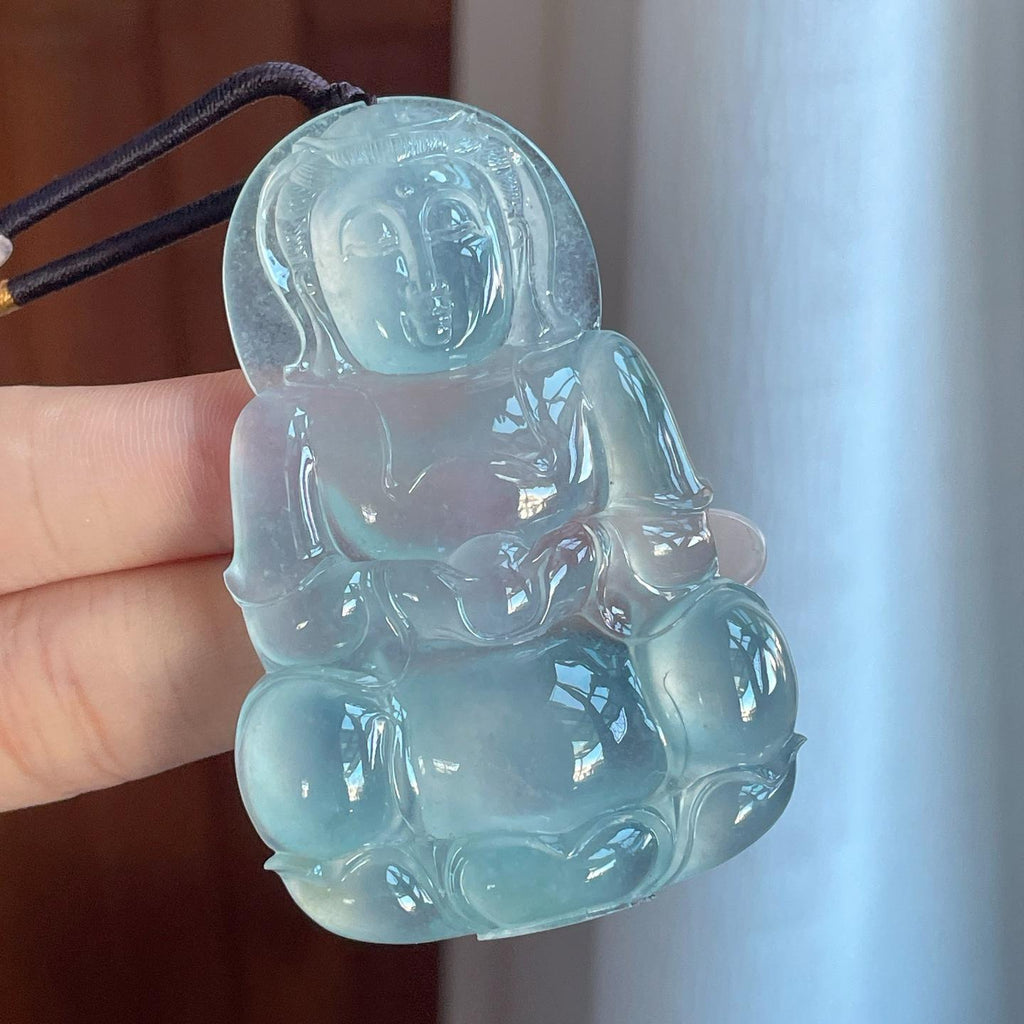 冰种蓝晴底翡翠观音挂件（yc265770）
