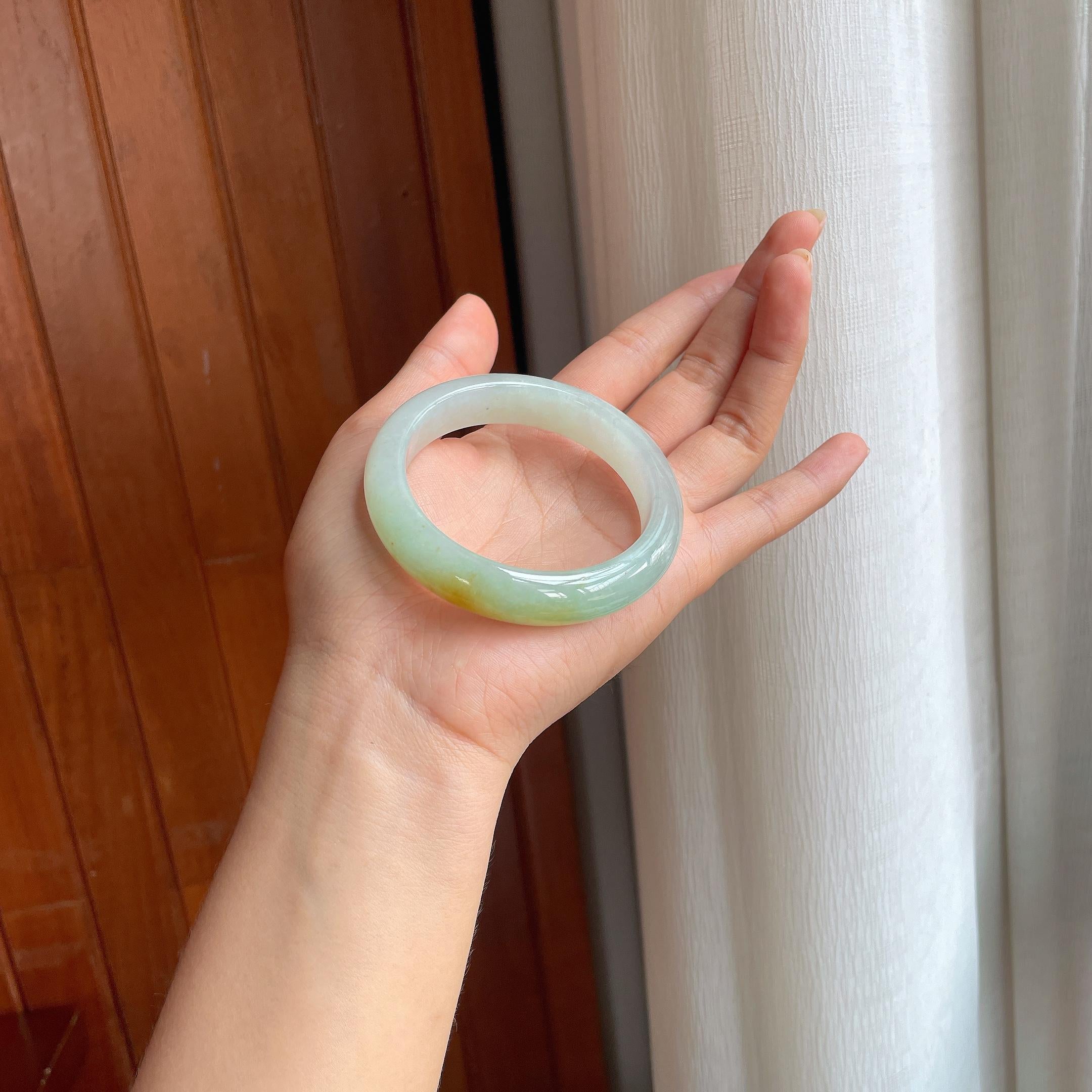 糯冰黄翡翡翠平安镯(55.5mm)（yc402820）