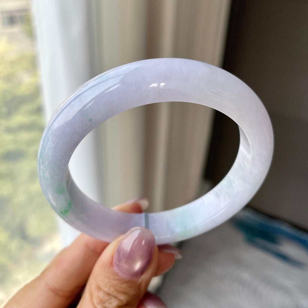 细糯种紫罗兰飘绿花正圈平安镯56.4圈   天然缅甸A货翡翠（yc313308）