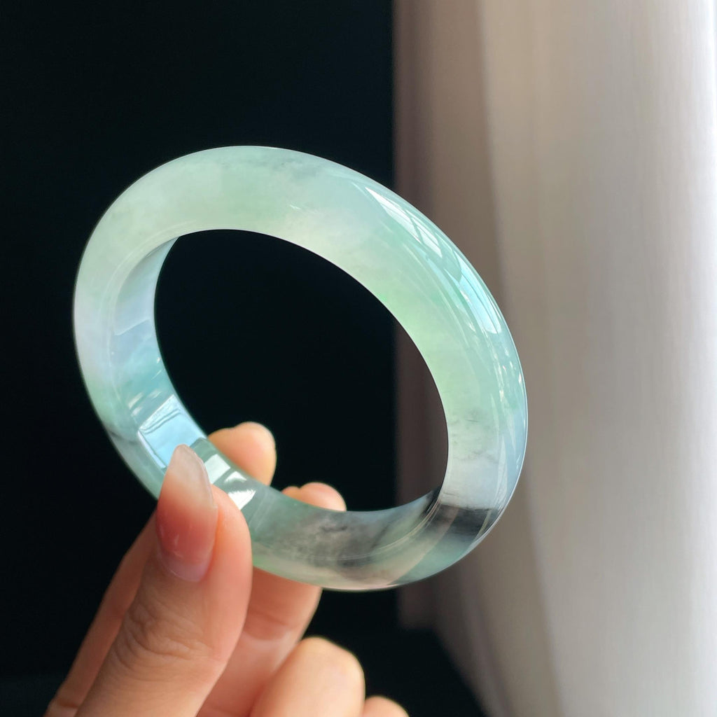 冰种水墨花翡翠平安镯（56.7mm)（yc323697）