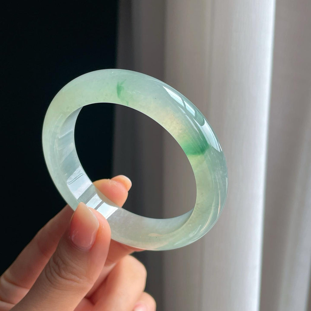 冰种飘花翡翠平安镯（52.3mm）（yc389581）