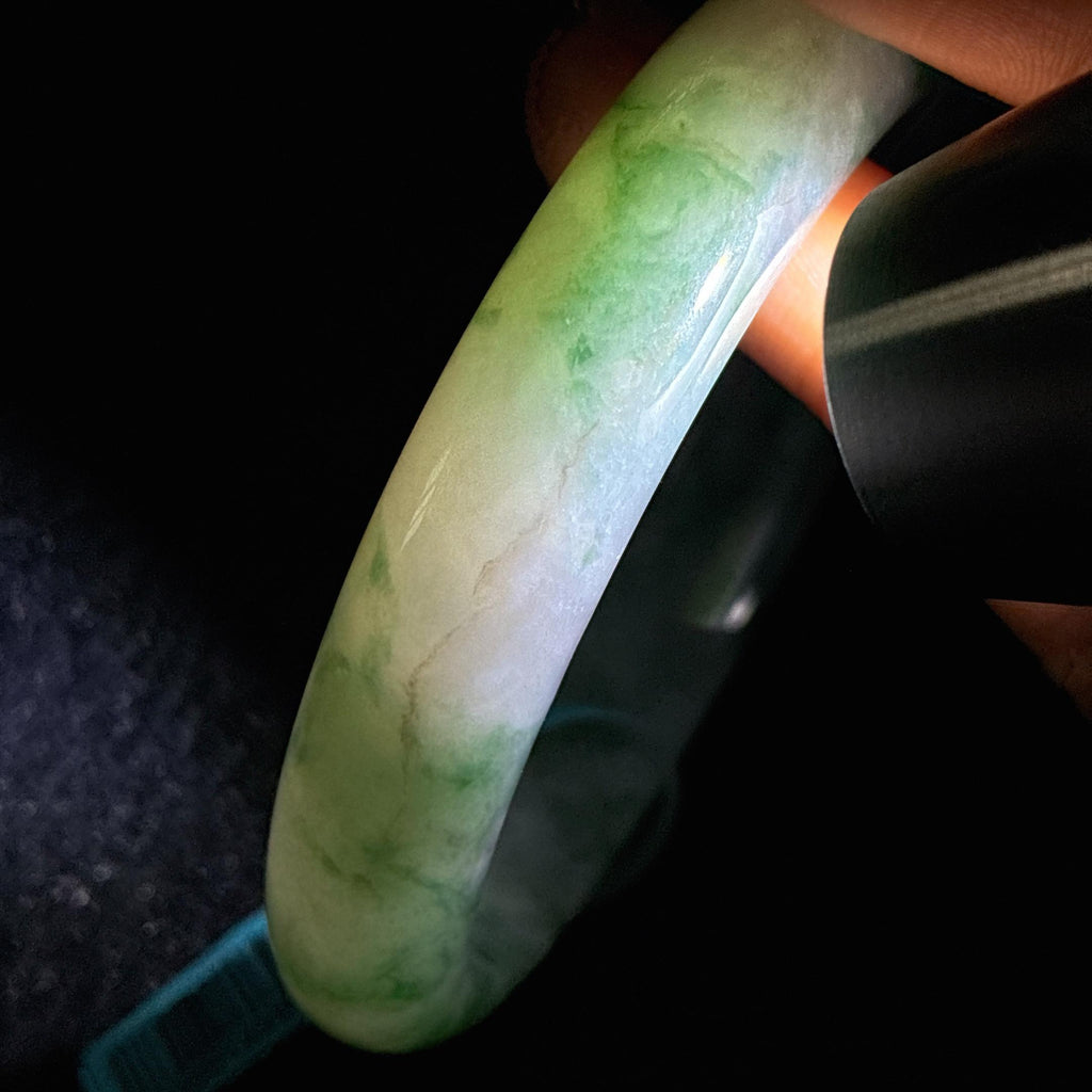 糯冰飘花翡翠平安镯（57.4mm)（yc424340）