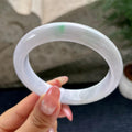 大圈口      细糯种淡紫底飘绿花正圈平安镯58圈         天然缅甸A货翡翠（yc444685）