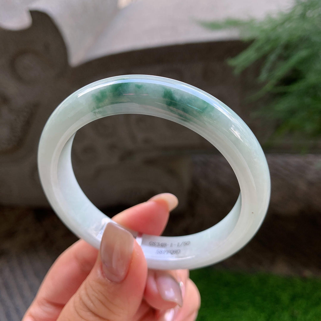 糯种飘蓝花正圈平安镯  56.5圈口  天然缅甸A货翡翠（yc418866）