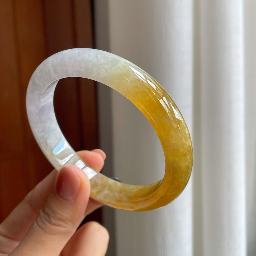 糯冰黄翡翡翠平安镯（61mm）（yc277399）
