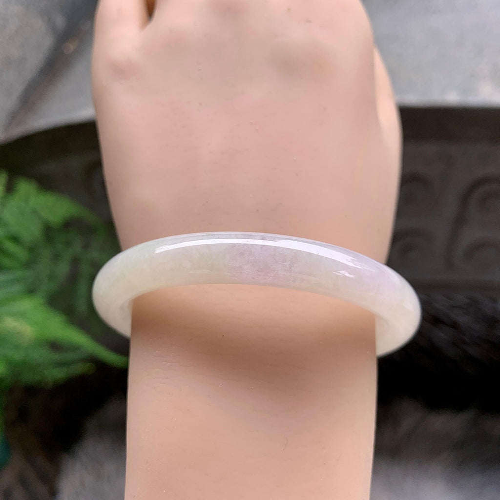小圈口 细糯种带底色圆条手镯51.6圈 天然缅甸A货翡翠（yc481911）