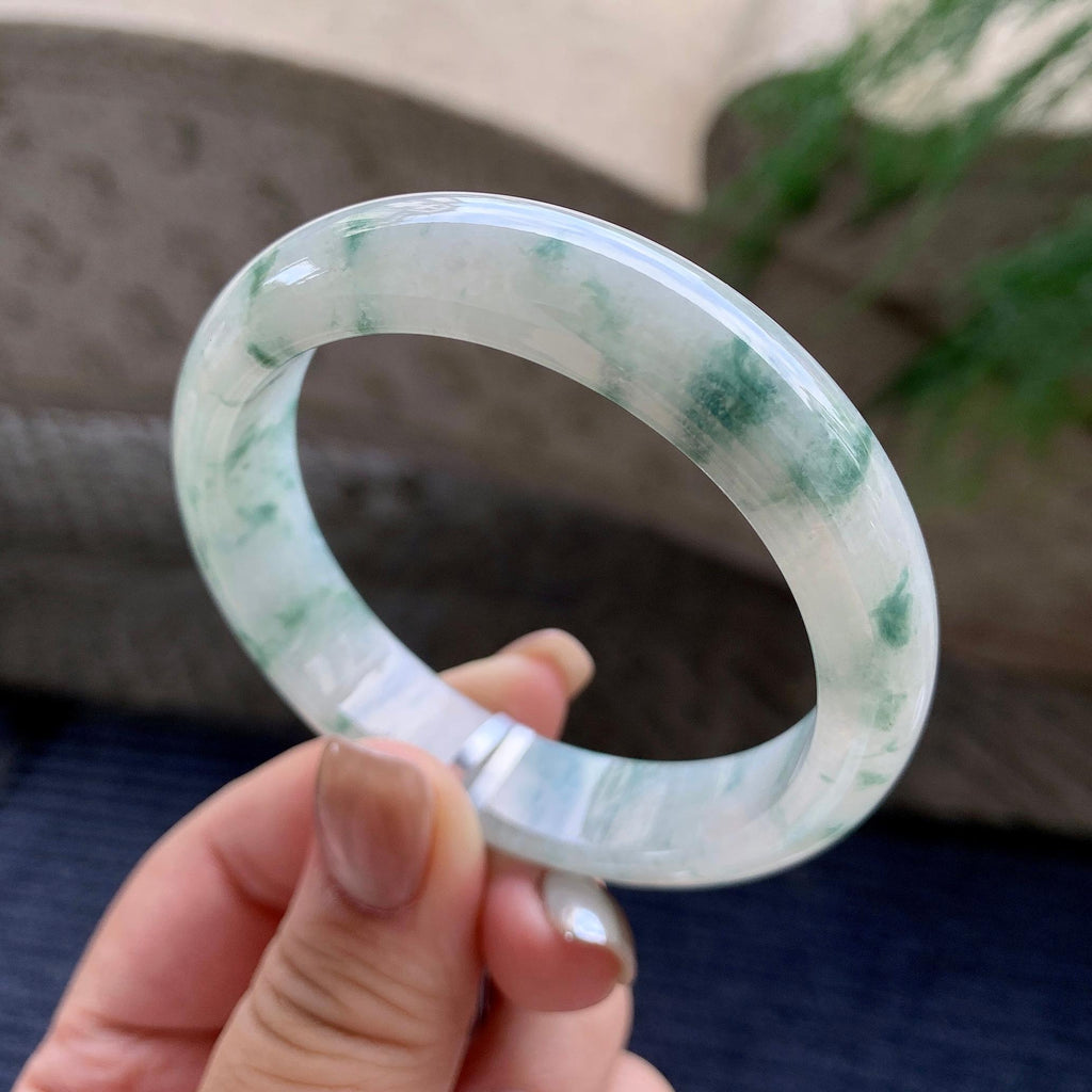 细糯种飘蓝花正圈平安镯  54.2圈口  天然缅甸A货翡翠（yc421224）