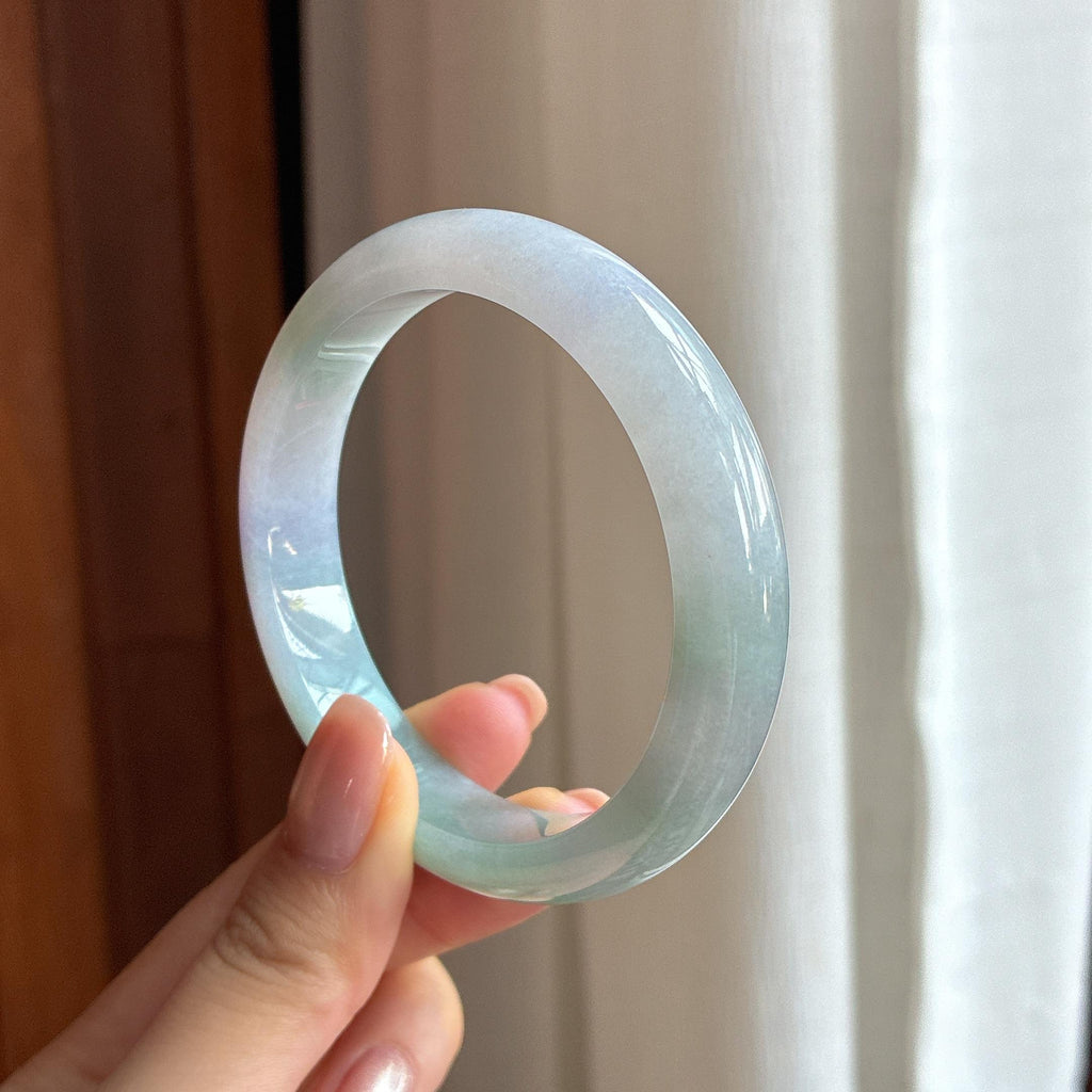 糯冰春带彩翡翠平安镯56圈天然缅甸A货翡翠（yc440031）