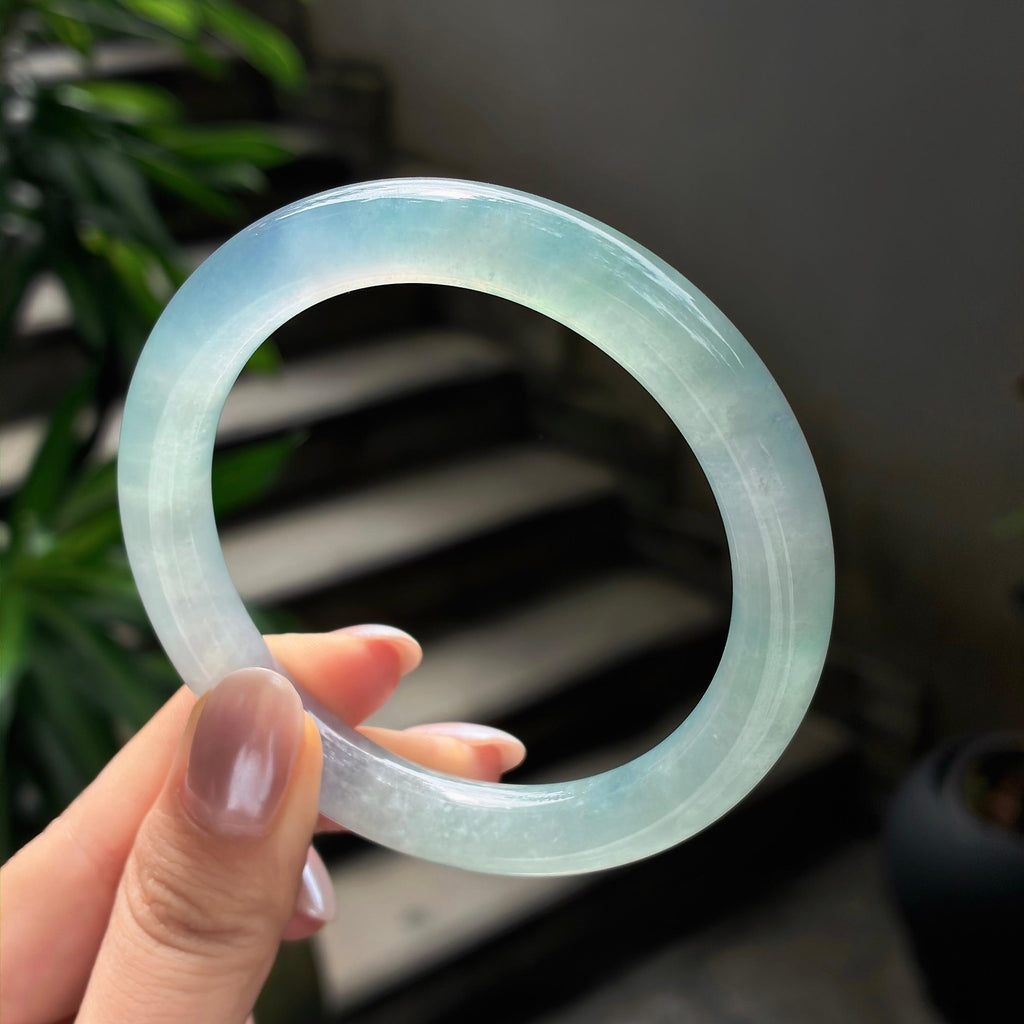 冰种带一抹紫特色圆条手镯 56圈 天然缅甸A货翡翠（yc522261）