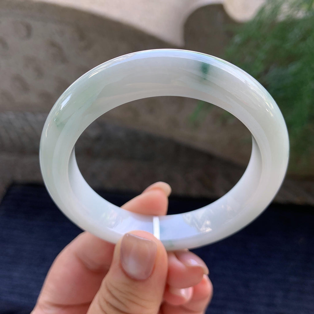 细糯种飘蓝花正圈平安镯  56圈口 天然缅甸A货翡翠（yc400181）