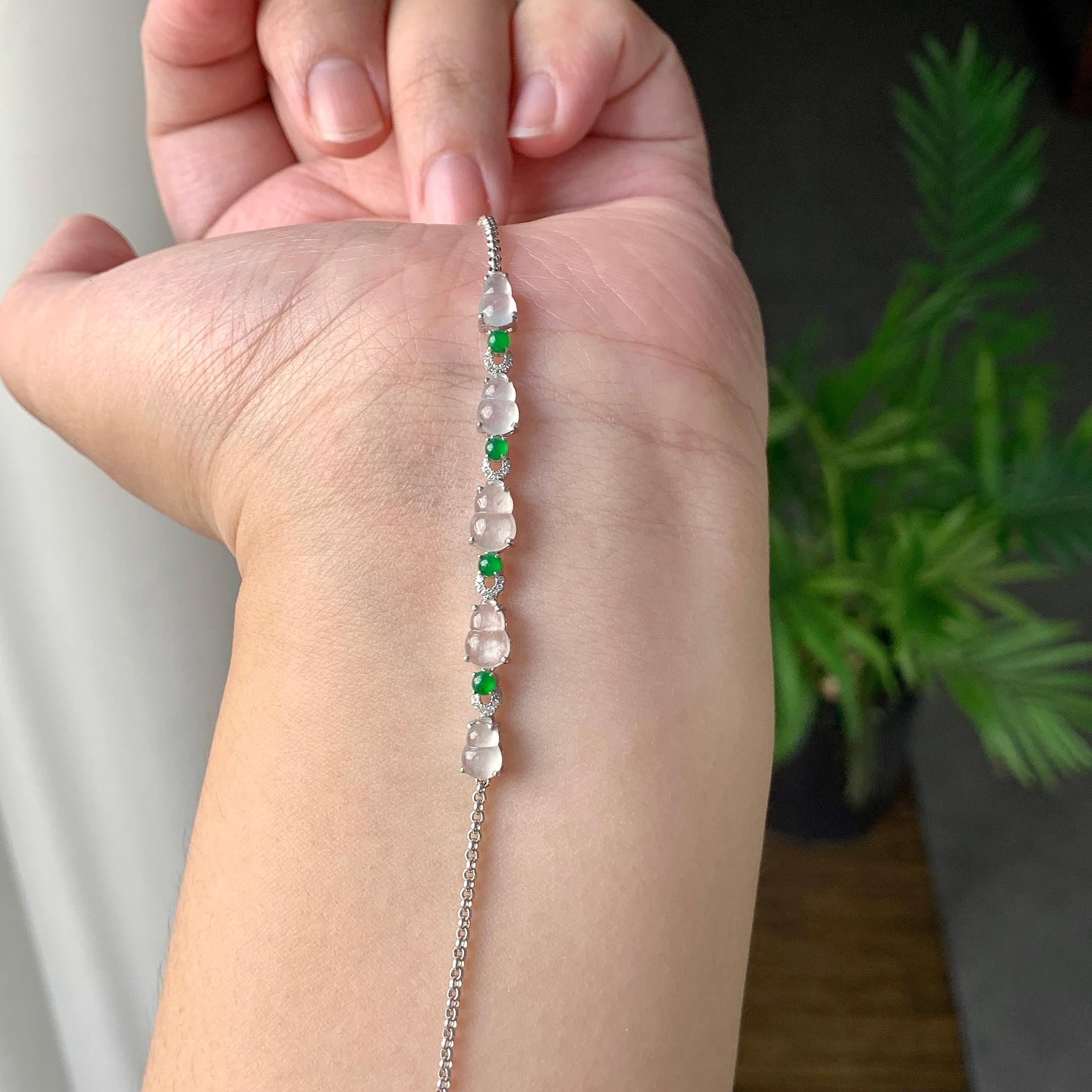 18K金钻镶糯冰种无色葫芦手链（yc215980）