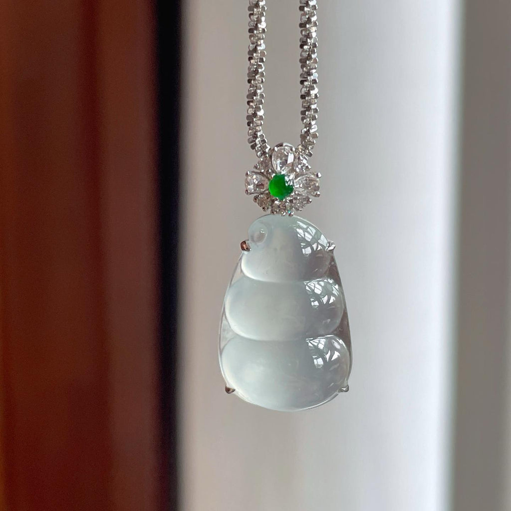 18k金钻镶冰玻种无色翡翠豆子（yc246207）