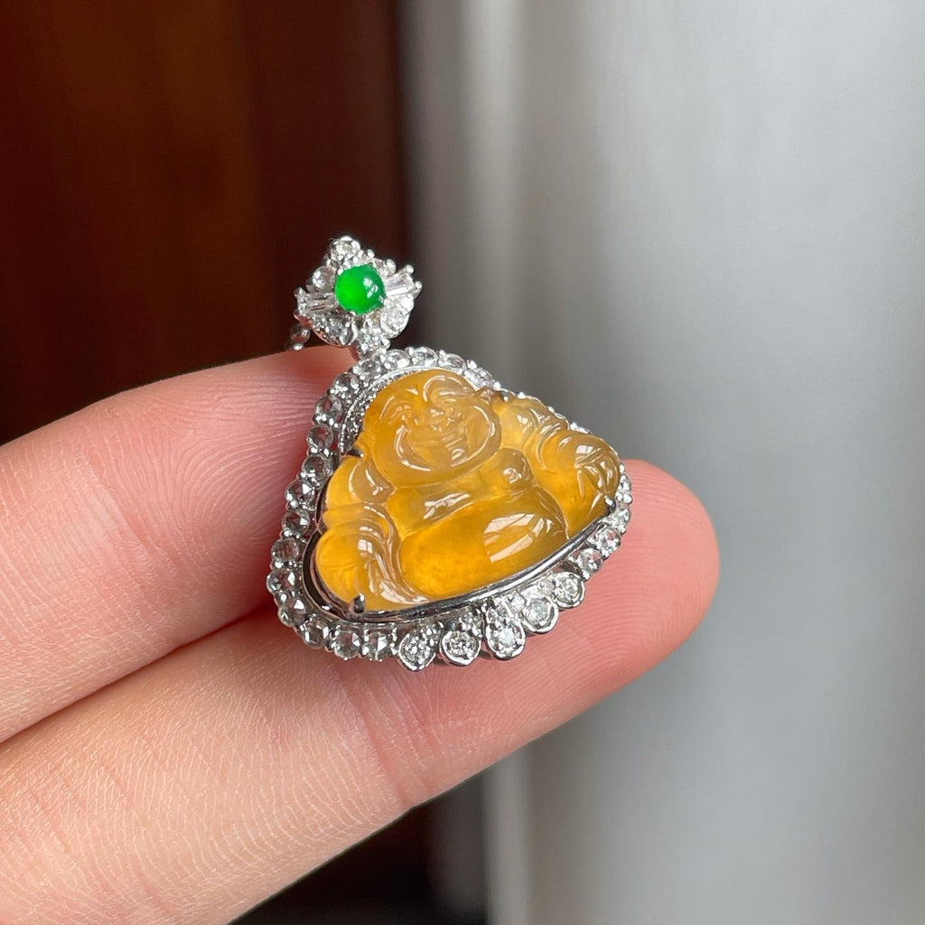 18k金镶冰种黄翡翡翠佛公（yc250559）