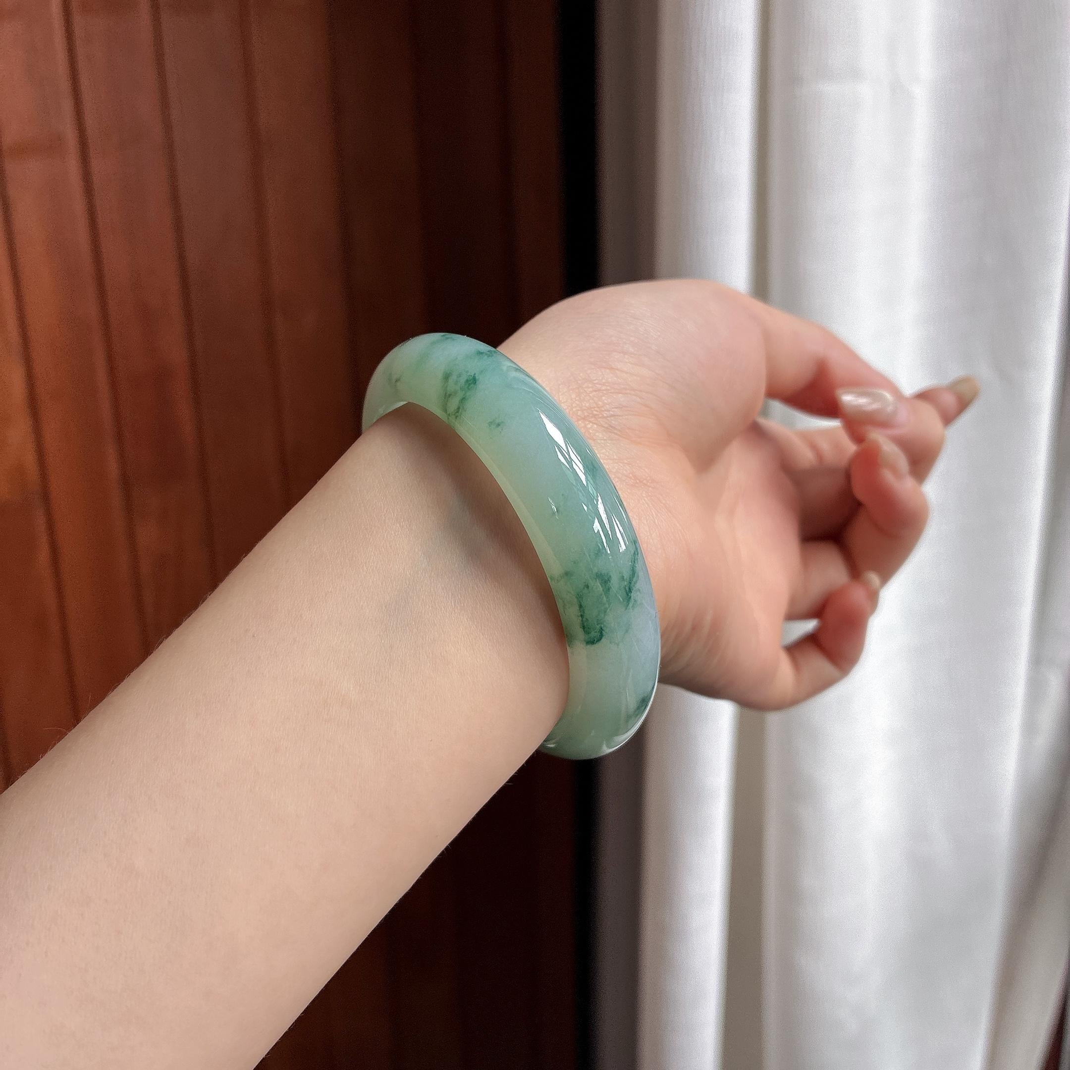 糯冰飘花正圈平安镯 55圈 天然缅甸A货翡翠（yc466255）