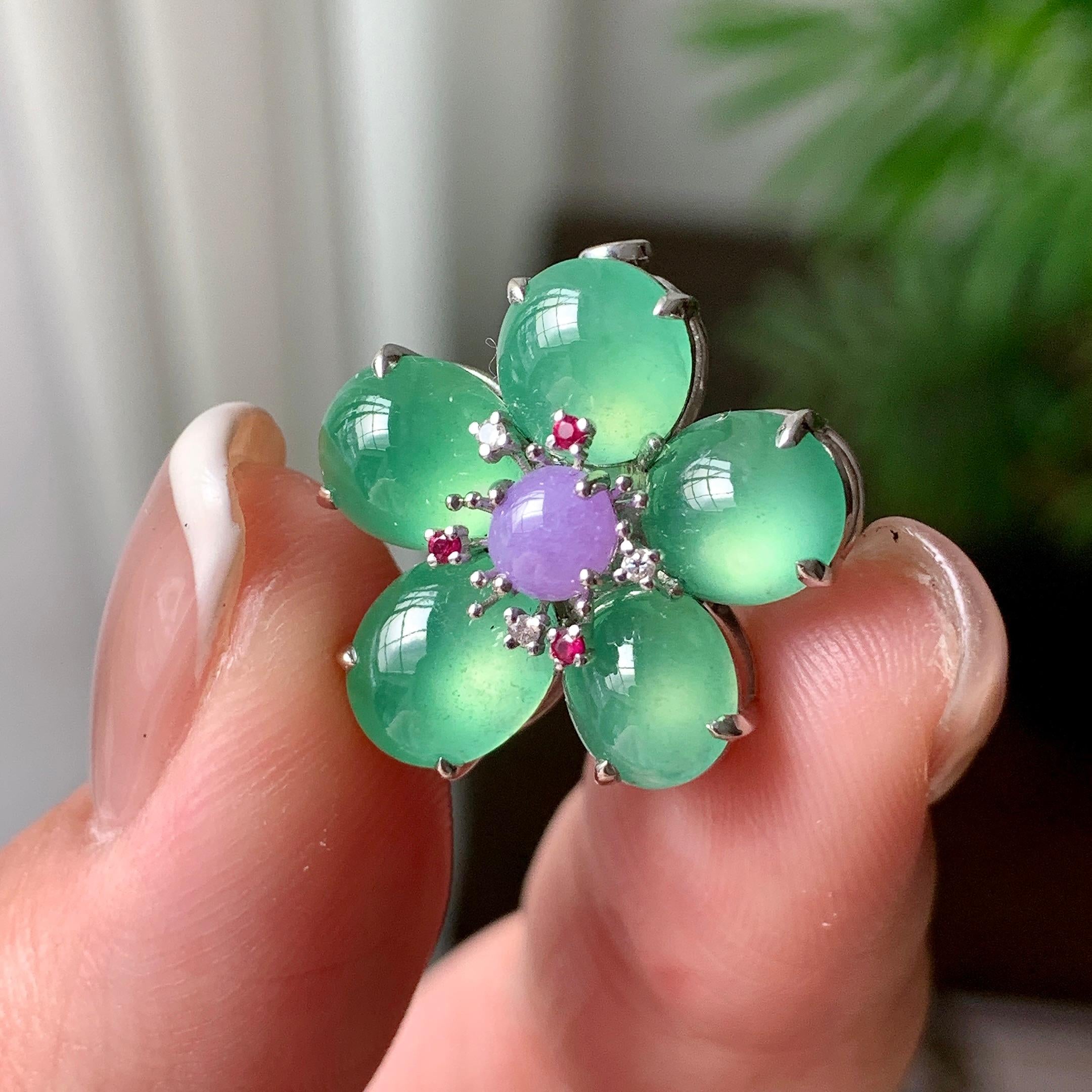 18K金钻镶糯冰种晴水花多胸针  天然缅甸A货翡翠（yc362090）