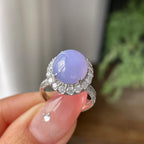 18k金钻镶细糯种紫罗兰蛋面戒指         天然缅甸A货翡翠（yc447369）