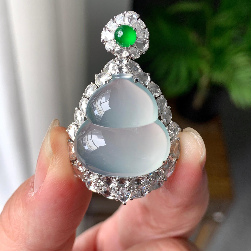 18K金钻镶冰种无色葫芦吊坠（yc255603）