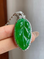 18k金镶糯冰满绿翡翠叶子（yc241723）