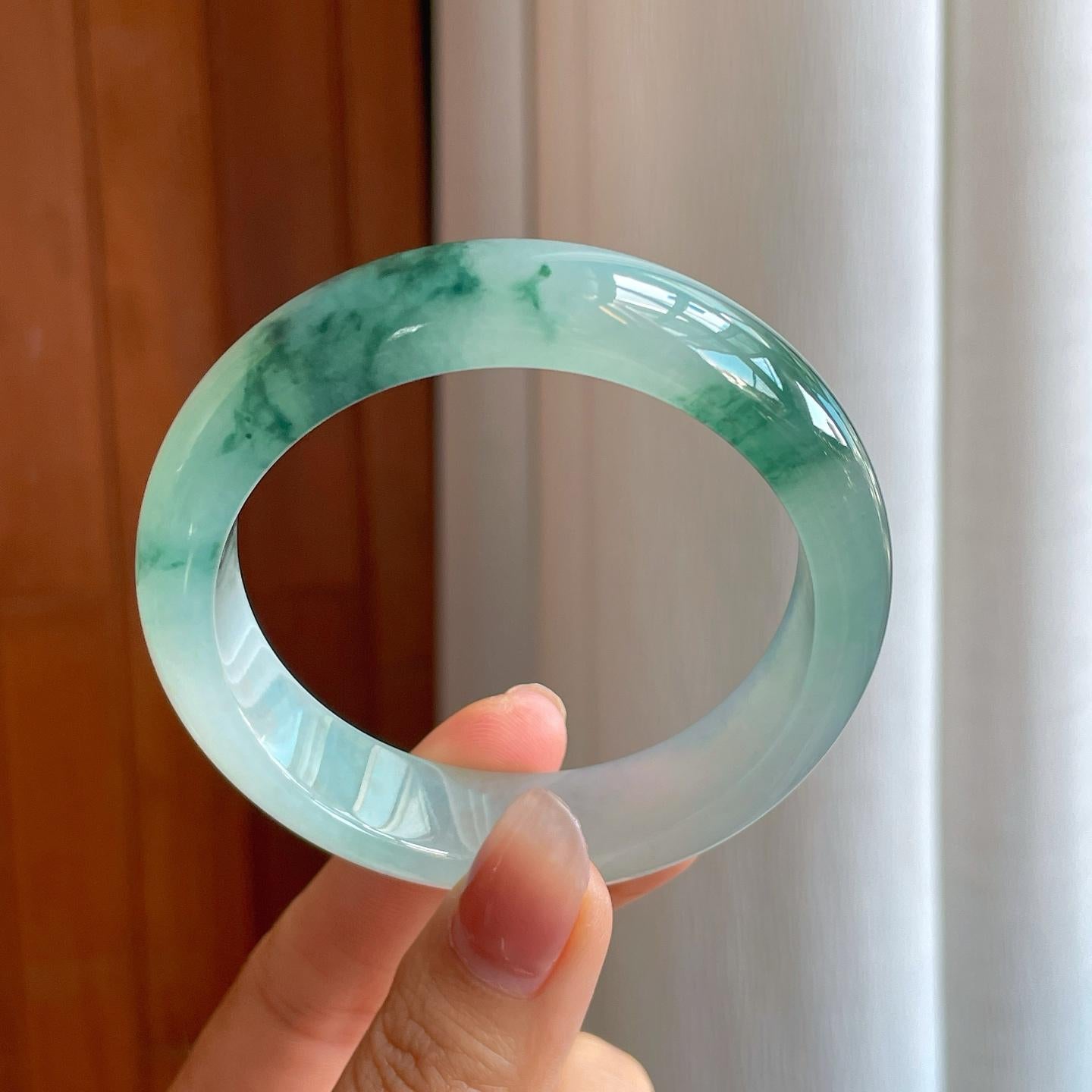 冰种飘花翡翠平安镯（56.7mm)（yc313032）