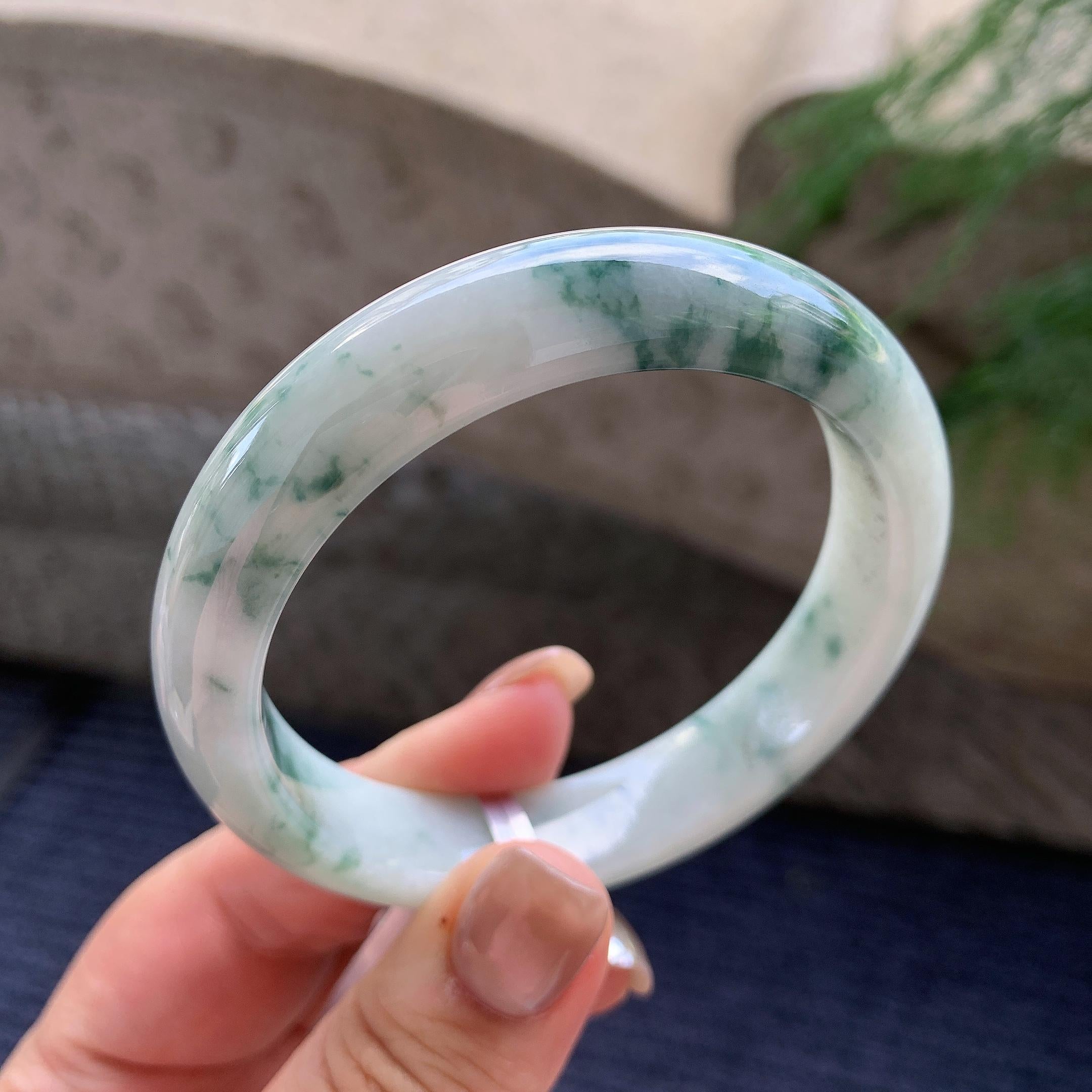 细糯种飘蓝花正圈平安镯  56.6圈口  天然缅甸A货翡翠（yc421220）
