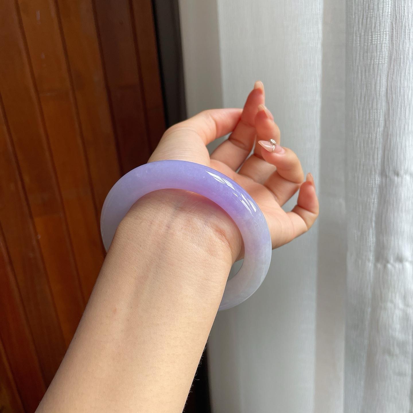 糯冰种紫罗兰翡翠圆条手镯（57mm）（yc200130）
