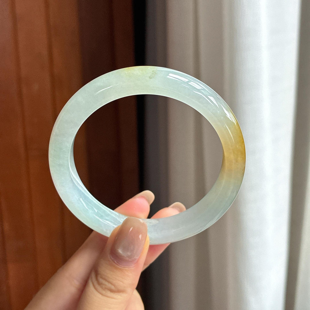Vòng tay ngọc phỉ thúy màu vàng băng tuyết viền tròn bình an 56, Ngọc phỉ thúy tự nhiên loại A Myanmar (yc450849)