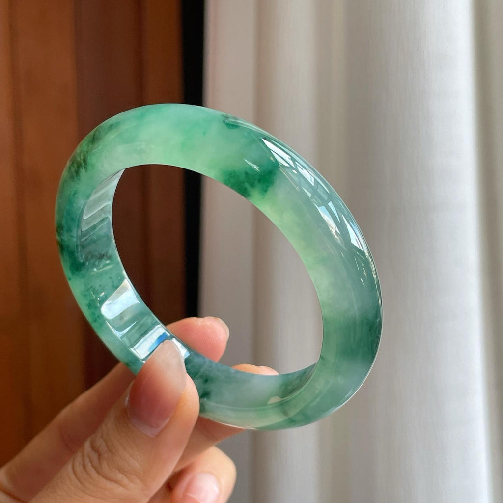 冰种飘花翡翠平安镯（56mm）（yc312891）