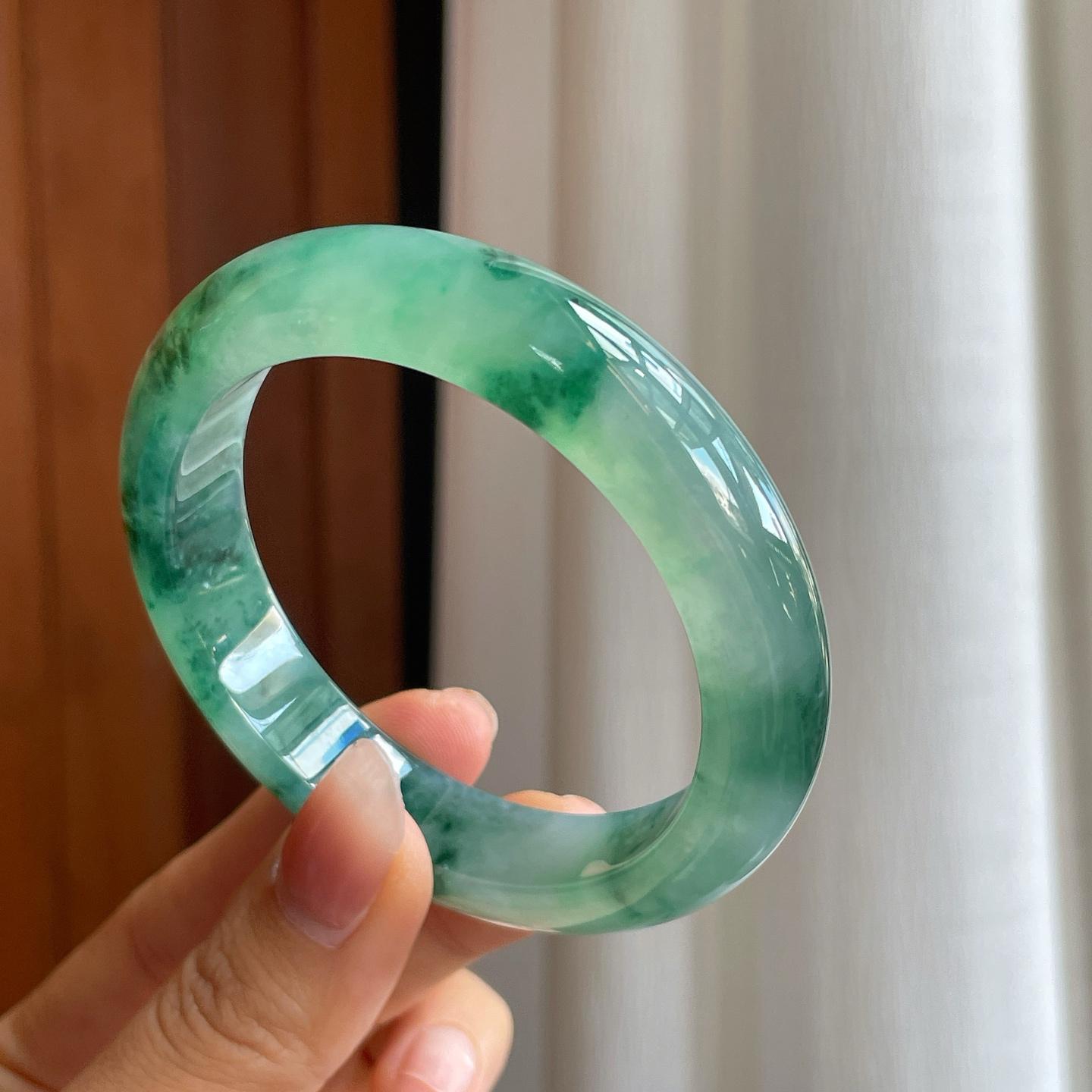 冰种飘花翡翠平安镯（56mm）（yc312891）
