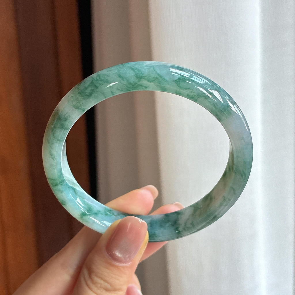 糯冰飘花翡翠平安镯（57.4mm)（yc424340）