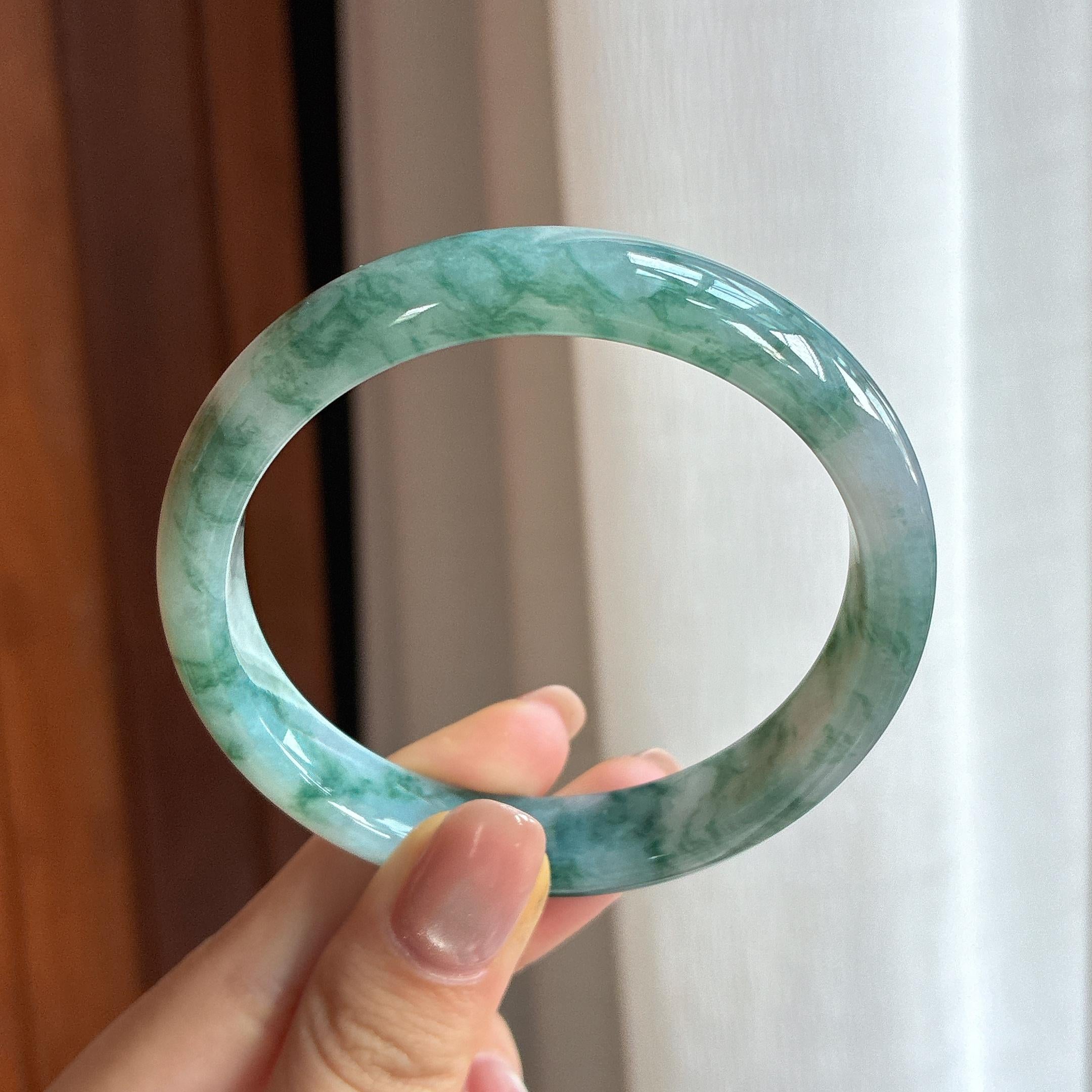 糯冰飘花翡翠平安镯（57.4mm)（yc424340）