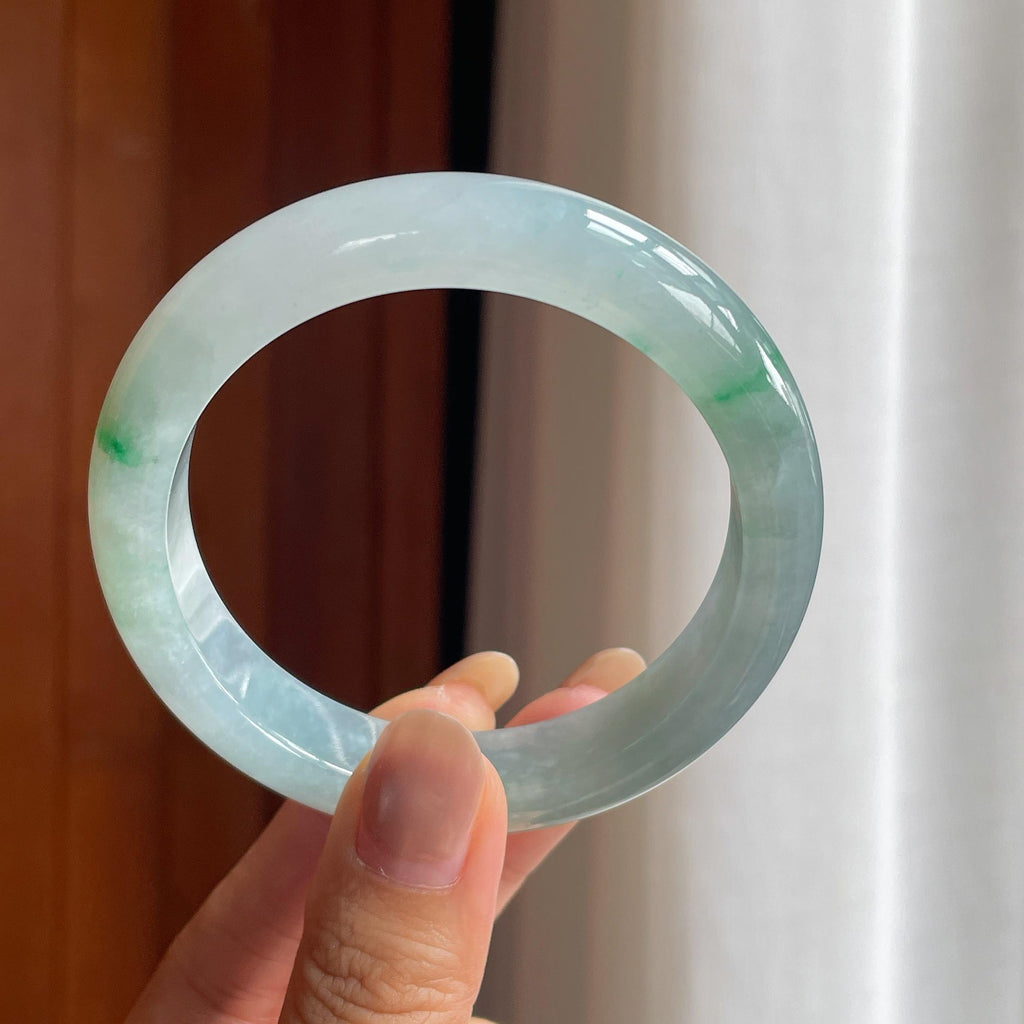 糯冰带色翡翠平安镯(57mm)（yc424293）