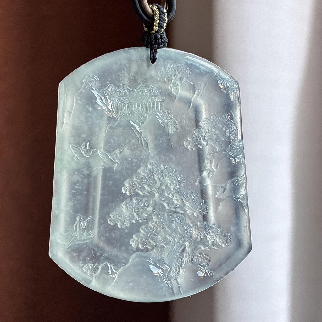 高冰种起光飘花山水挂件（yc755079）