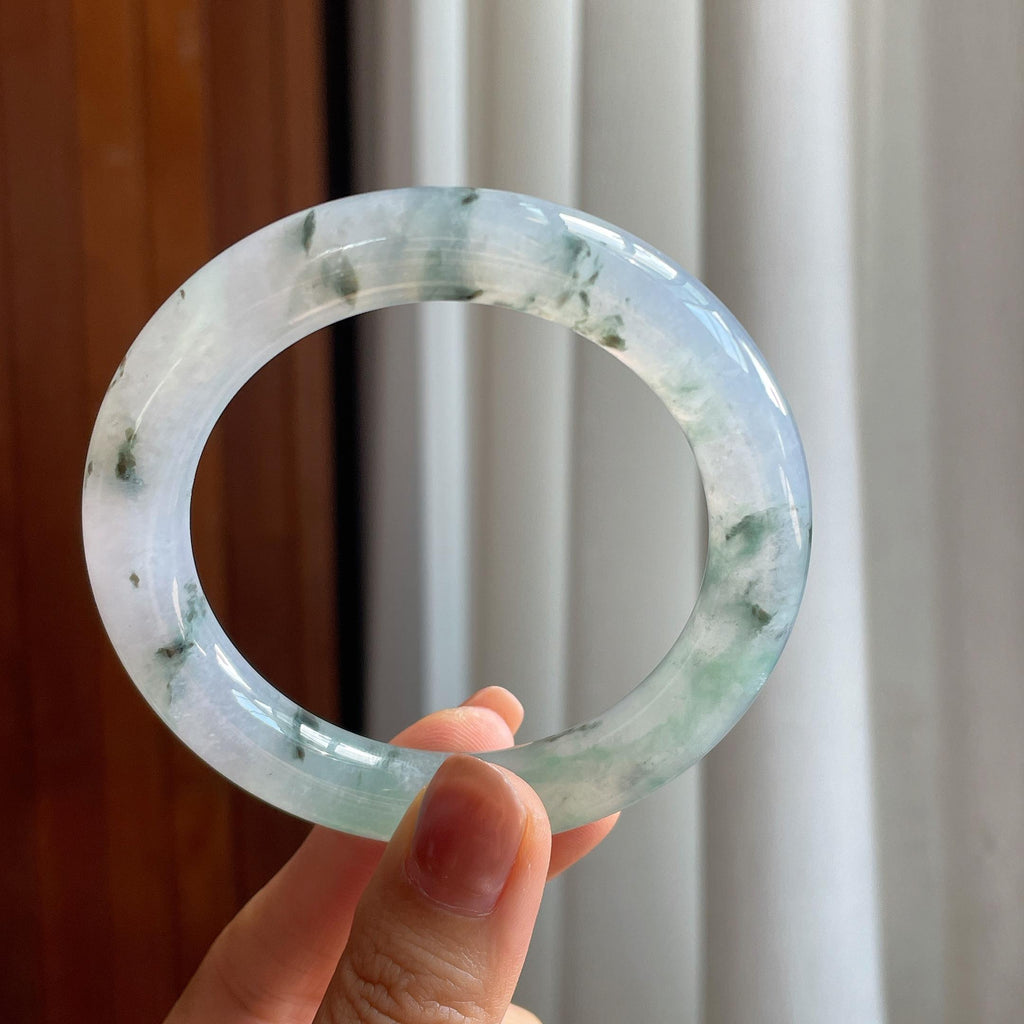 冰种水墨花翡翠圆条手镯（56mm）（yc285966）
