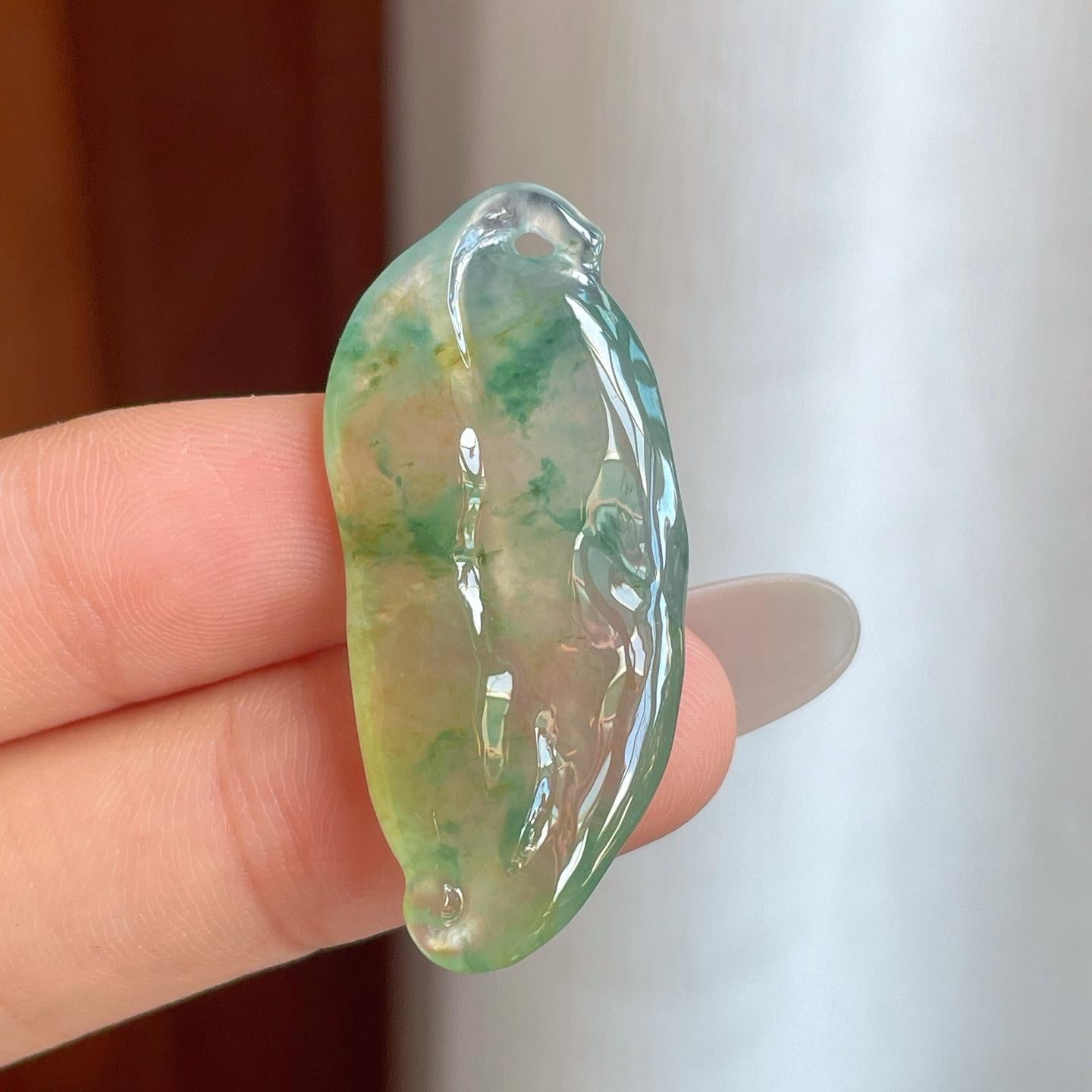 冰种飘黄带黄翡翠叶子（yc257850）