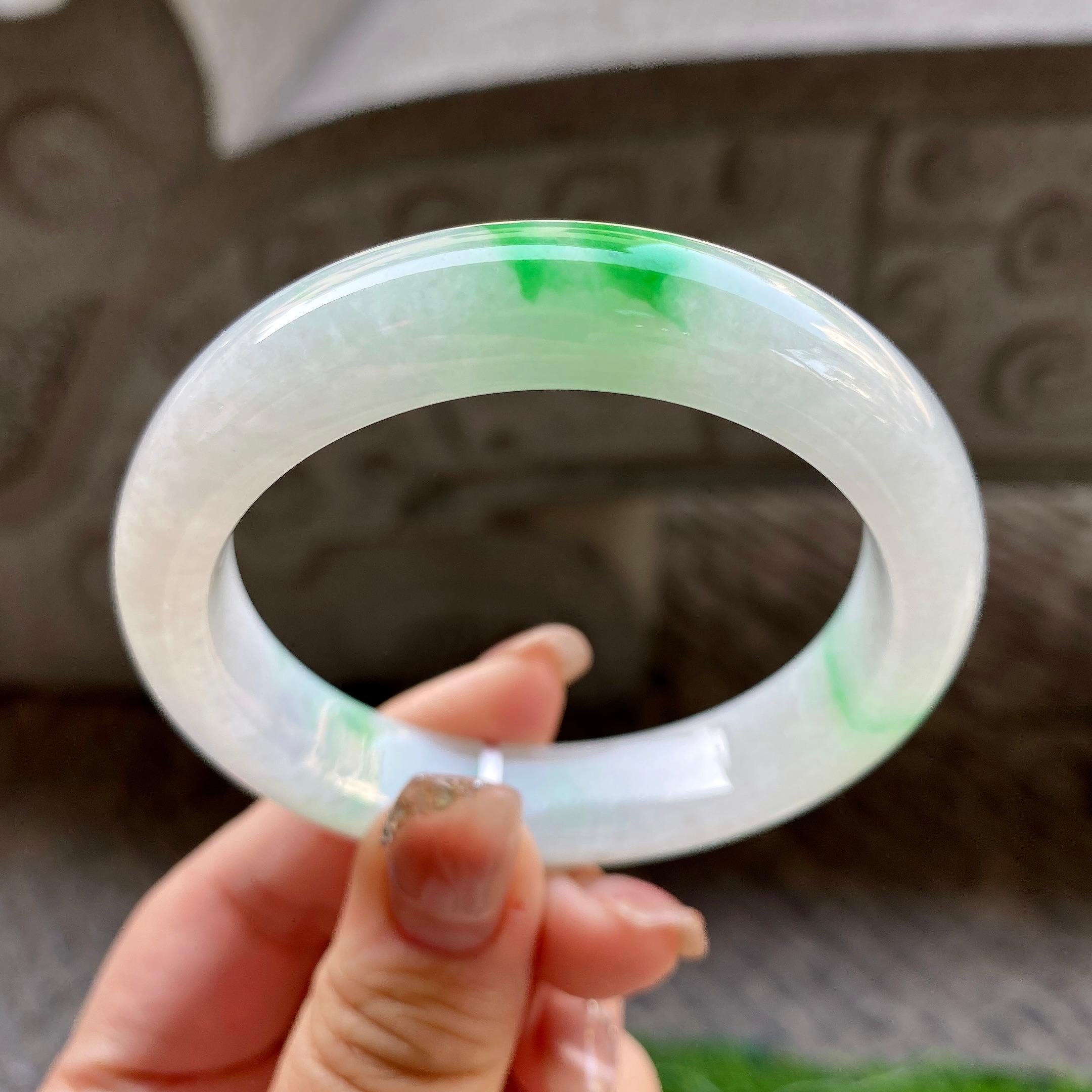 细糯种白底青平安镯（55.6mm）（yc299528）