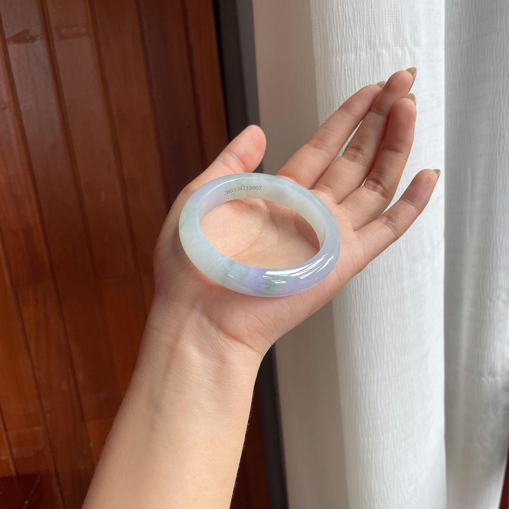 冰种淡春彩翡翠平安镯（55.2mm）（yc423074）